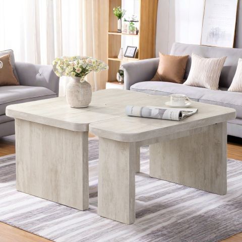 Gracie Oaks Farmhouse Free Assembly 2-Piece Coffee Table With L Shape ... inside Design Inspiration Featuring the Payne 2-Piece Distressed White Table Set